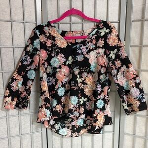 Tristan Black Floral Women's Blouse, Size Small